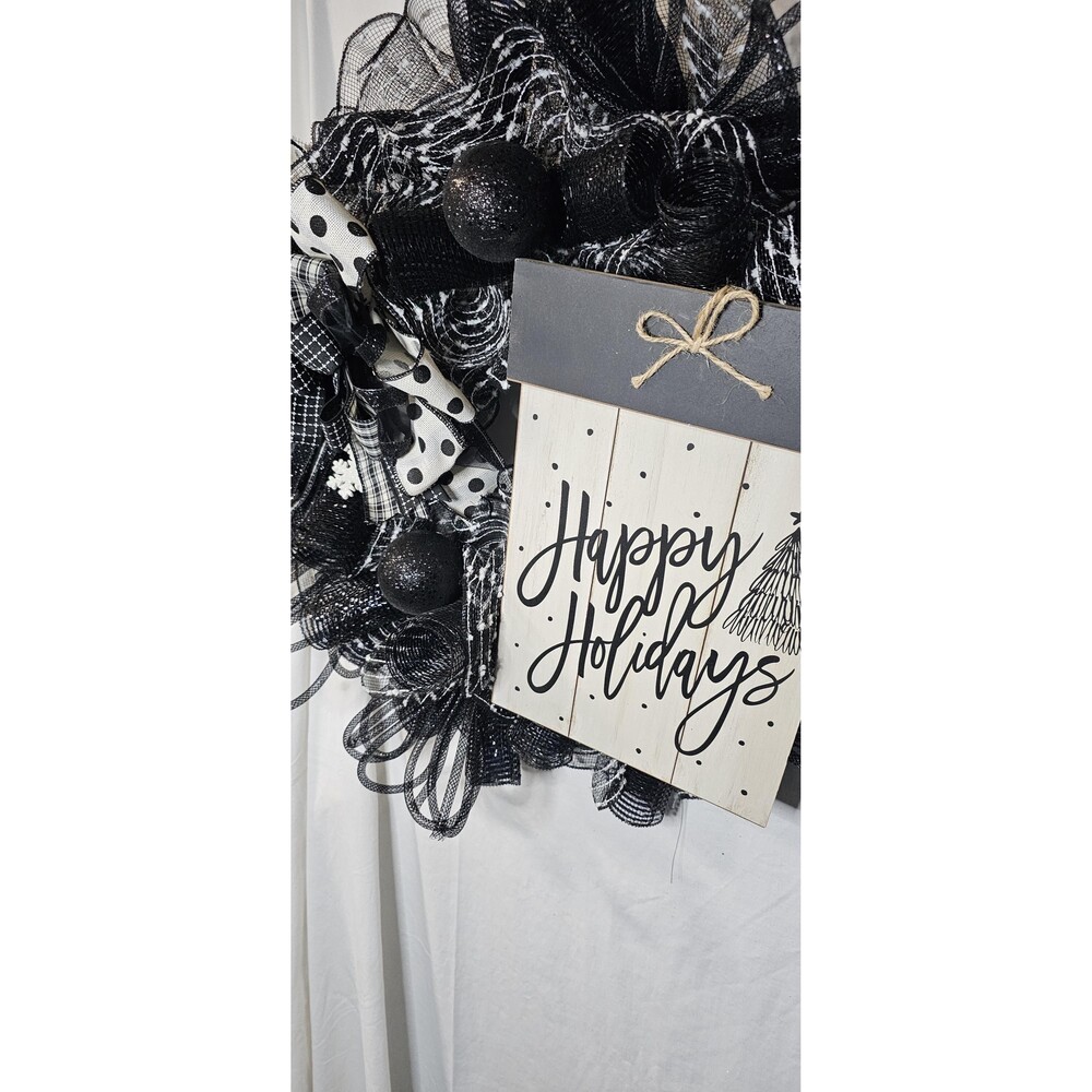 Black and Cream Holiday Door Wreath